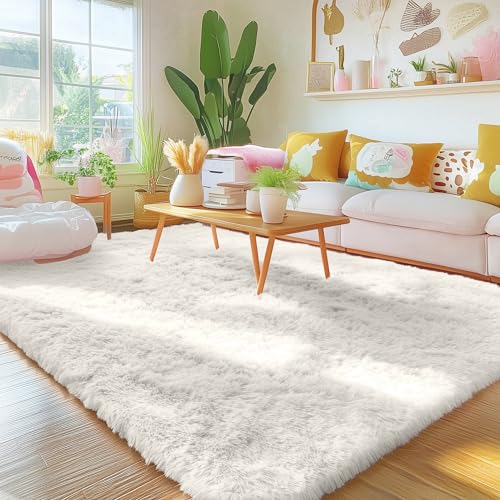 Homaxy Hochflor Waschbar Groß Teppich Wohnzimmer 300 x 400 cm, Creme