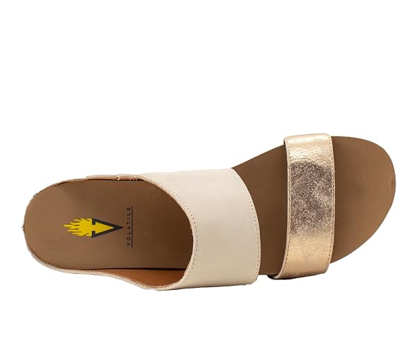 VOLATILE WOMENS CAMPFIRE METALLIC SLIDE WEDGE SANDAL, IVORY, 6 US