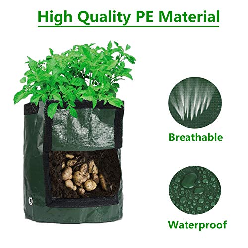 Sfee 2 Pack 7 Gallon Potato Grow Bags, PE Durable Aeration Pots Planters Bag with Handles Access Flap for Garden Melon Farm Vegetable Carrot Onion Tomato Taro Radish Peanut +2 Waterproof Labels - Thumbnail 4