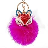 Leegoal Artificial Fox Fur Ball with Artificial Fox Head Inlay Pearl Rhinestone Key Chain for Womens Bag or Cellphone or Car Pendant