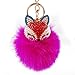 Leegoal Artificial Fox Fur Ball with Artificial Fox Head Inlay Pearl Rhinestone Key Chain for Womens Bag or Cellphone or Car Pendant