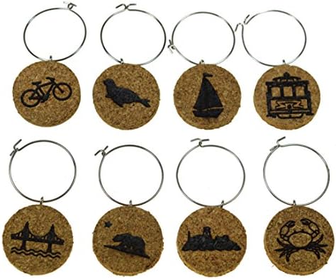 San Francisco Wine Charms (20 Unique Sets) Cork Wine Glass Charms - Set of 8 San Francisco Charms, San Francisco Themed Gifts/Souvenirs - Wine Accessories, San Fran Wine Gift Basket for Wine Lover