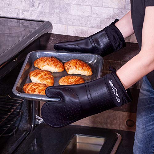 4 Black+Silicone+Oven+Hot+Mitts