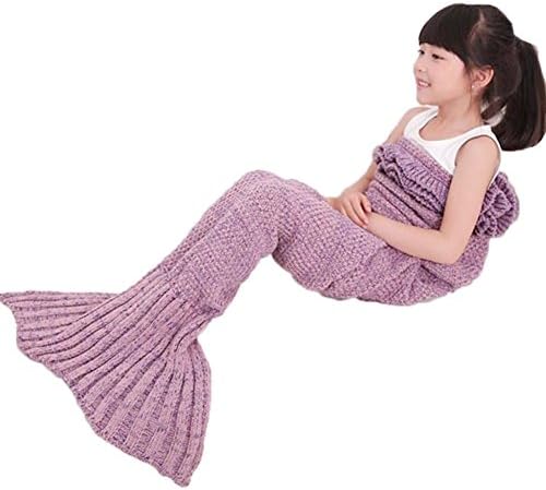 Xjamus Crochet Mermaid Tail Blanket for Kids,Soft Cozy Knitting Sleeping Bag All Seasons Camping Bag,Birthday Gift Shawl(kids, pink)