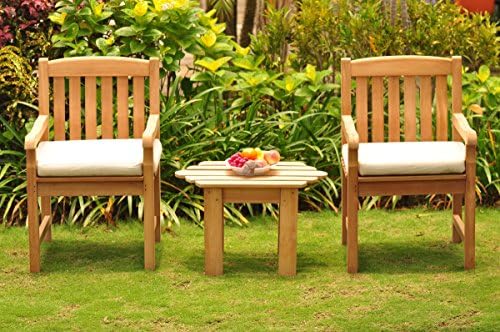 WholesaleTeakFurniture Grade-A Teak Wood Dining Set 2 Seater 3 Pc: Adirondack Side Table and 2 Devon Arm/Captain Chairs #WFDSDV13