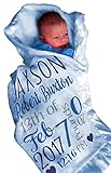 Personalized Baby Blankets (30x40, BLUE Micro Plush Fleece Satin Edge Trim) Custom With Baby's Name Special Gifts for Newborn Baby Room Nursery Christening or Baptism