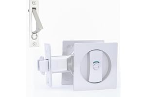 Dontay Pocket Door Lock and Pull, Color Coded Indicators, Privacy (Bed/Bath) Latch, Flush Handles, Large Locking Lever, 2-3/8" Backset, Hardware for 1 3/8” to 2 3/16” Thickness Door, Brushed Nickel