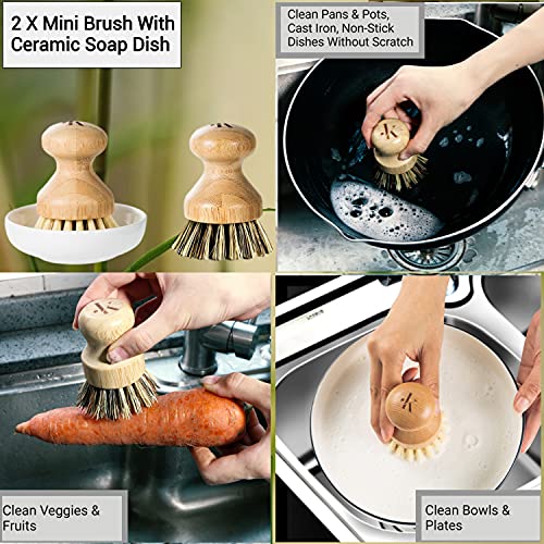 Bamboo Dish Brush Set For Cleaning Dishes Pots and Pans Includes 1