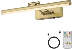 JUSHENG Wireless Picture Light with Remote and Timer, Battery Operated Art Light with Swing Arm, Rechargeable Gallery Lighting Display Light for Frame Artwork-Golden Like Brass 16'' Inch