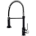 OWOFAN Low Lead Modern Single Handle Pull Down Sprayer Spring Kitchen Faucet, Brass Black&Brushed Nickel Kitchen Sink Faucets
