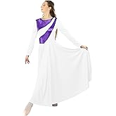 Danzcue Womens Metallic Praise Dance Dress, Metallic Bicolor Full Length Worship Dance Dress