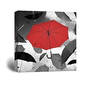 Canvas Prints Wall Art - Red Umbrella | Modern Wall Decor/Home Decoration Stretched Gallery Canvas Wrap Giclee Print. Ready to Hang - 12" x 12"