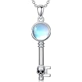 SELKAT 925 Sterling Silver Key Pendant Necklace for Women's, Adjustable Chain, Fashion Moonstone/Cubic Zirconia Key Necklace, Women's Jewelry Gift