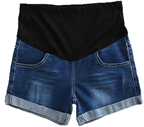 Happyyip Summer Pregnant Women Adjustable Elastic Care Belly Maternity Denim Shorts (Asian Tag XL, Blue)