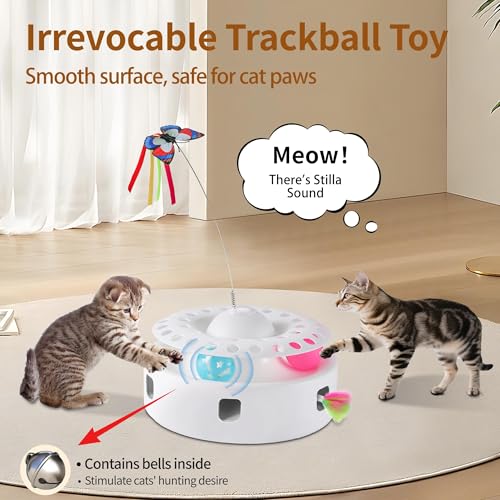 Soarer Cat Toys 3-in-1 Automatic Interactive Kitten Toy, equipped with 4 replaceable accessories, touch rolling ball, dual power mode, suitable for indoor cats and adult cats