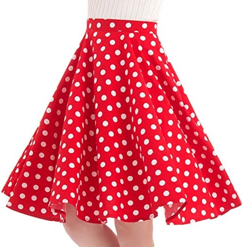FiftiesChic 100% Cotton Polka Dot Floral 50s Vintage Retro Full Circle Skirt (XL (US8-10), Red White Polka Dot)