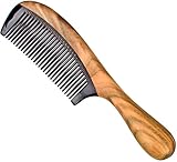 Jaciya Natural Green Sandal Wood Hair Comb Round Handle Black Buffalo Horn Fine Tooth Comb