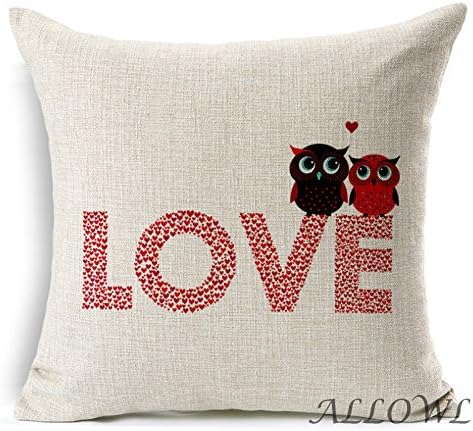 ALLOWL(TM) Cartoon Animal Style Abstract Love Owl Throw Pillow Case Decor Cushion Covers Square 18 "X18 " Beige Cotton Blend Linen