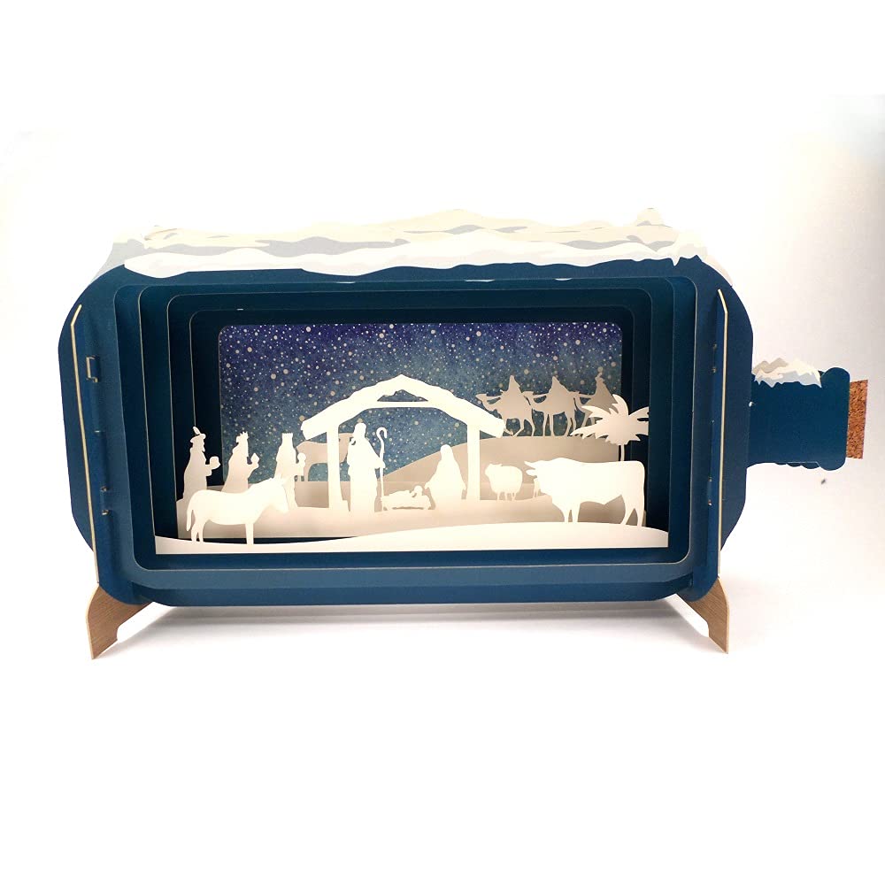 Message In A Bottle Nativity Scene Pop Up Christmas Greeting Card By Alljoy Card XMIB013