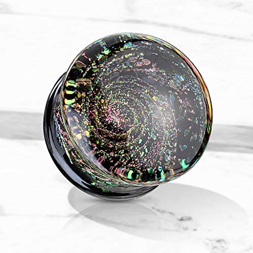 Pierced Owl Multicolor Aurora Borealis Sparkle Swirl Galaxy Double Flared Glass Plugs, Sold as a Pair (10mm (00GA))