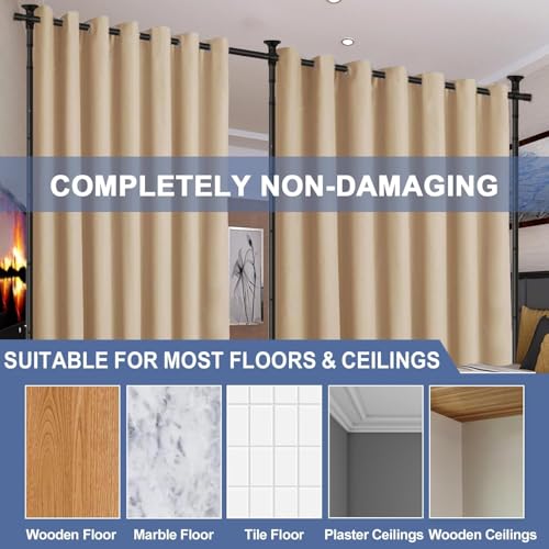 Dsocool Room Divider No Drilling Curtain Rod Wall Divider for Room Separation, 122-305cm(H) 70-290cm(W) Adjustable, Heavy Duty Partition Space Separator Freestanding Tension Curtain Stand, Black