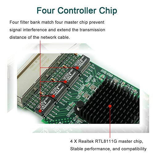 Ziyituod Gigabit Ethernet Card, 4-Port PCI-E Network Interface
