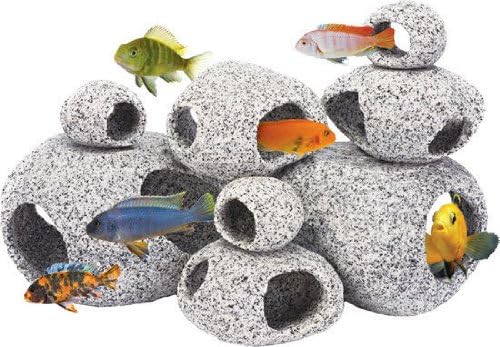 1 LARGE & 1 EXTRA LARGE AQUARIUM ORNAMENT NATURAL GRANITE STONE FISH HIDEAWAY