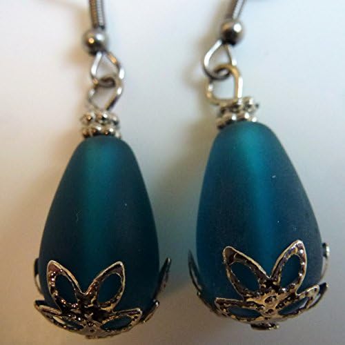Marine Blue Sea Glass Small Earrings 0.7 Inches Nautical Seaglass Ocean Hawaiian Beach Handmade Mermaid Tears Jewelry for Women and Girls Gift Under 20 Dollars