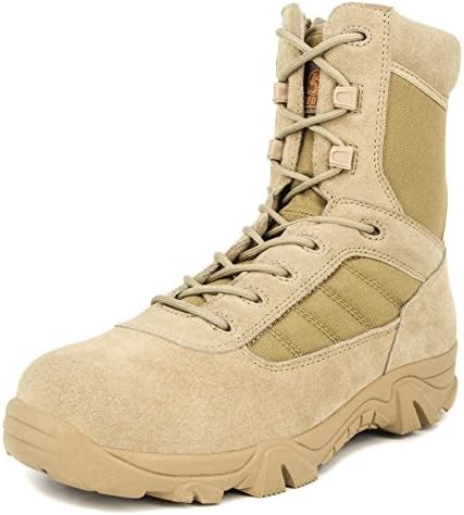 Milforce Men’s 8 inch Military Tactical Boots Combat Desert Duty Work Shoes with Side Zipper (12.5 D(M) US, Sand)