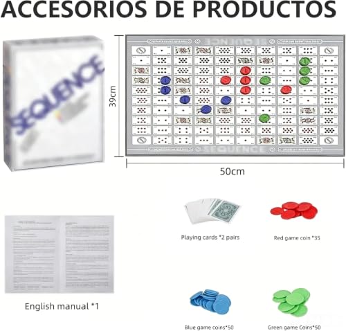 Sequence Juego de Mesa, Sequence Game, Juego de Mesa Estrategia Familiar - Juego de Cartas con Tablero Plegable,104 Cartas + 135 Monedas de Juego, para 2-12 Jugadores (Versión Inglesa) (Blanco)