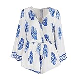 LookbookStore Women's Vintage Printed Trumpet Sleeve Short Jumpsuit Surplice US 10