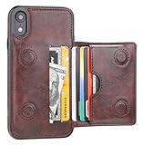 iPhone XR Wallet Case Credit Card Holder, KIHUWEY Premium Leather Kickstand Durable Shockproof Protective Cover iPhone XR 6.1 Inch(Brown)