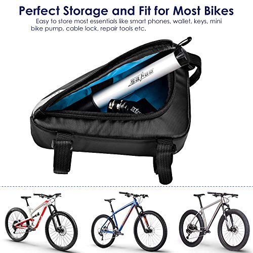 AutoWT Bike Frame Bag, Bicycle Triangle Bag Front Tube Water Resistant Waterproof Cycling Pack Strap-On Saddle Pouch Storage Bag for Mini Bike Pumps Repair Tools Road Mountain Bike(1.5L)