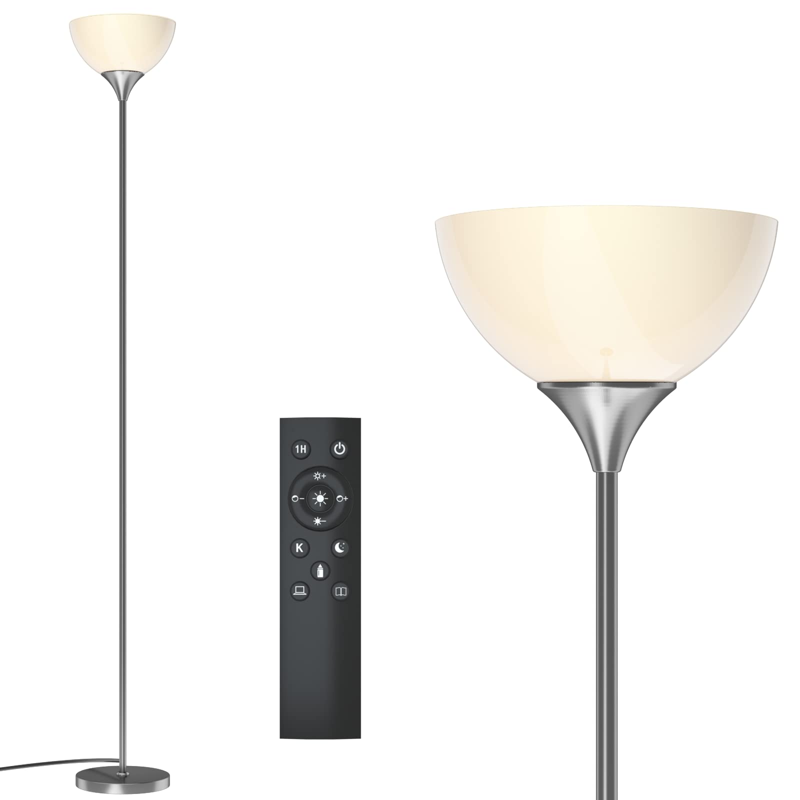 Photo 1 of PESRAE Floor Lamp, Remote Control with 4 Color Temperatures, Torchiere Floor lamp for Bedroom, Standing Lamps for Living Room, Bulb Included (Brushed Nickel)