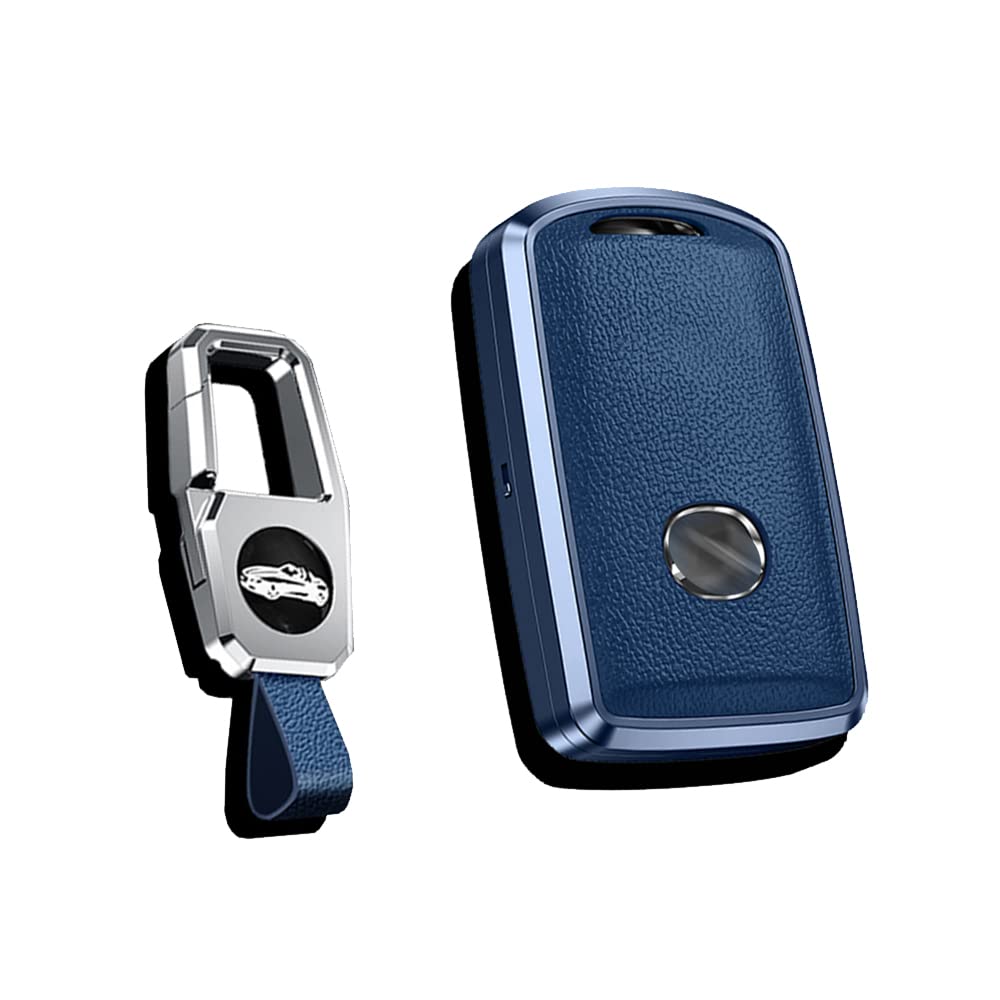 HIBEYO Key Case Leather Case Fits Mazda Protective Cover Car Key Case For Mazda 3 CX30 CX-4 CX-5 CX-8 Alexa Key Box Key Chain Remote Key Accessories Aluminum Alloy Blue