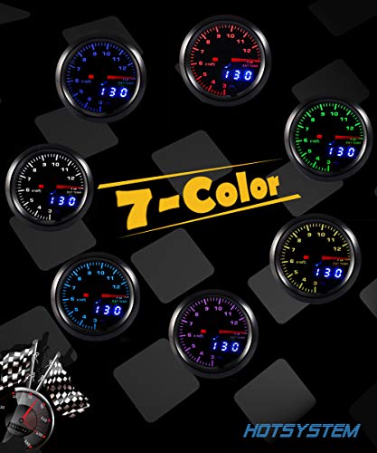 HOTSYSTEM Double Vision 7 Color Pyrometer Exhaust Gas Temperature EGT Gauge Kit 300 to 1300 Celsius Pointer & LED Digital Readouts 2-1/16" 52mm Black Dial for Car Truck
