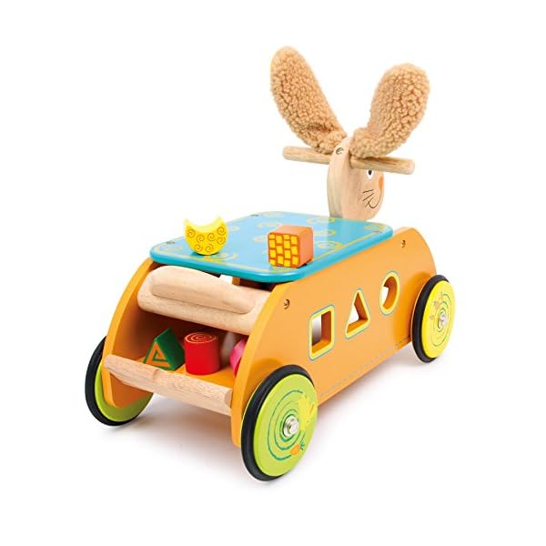 small foot 1573 Rutscher Steckspiel aus Holz, Motorikspielzeug für Babys, ab 12 Monate Motorikwagen Hase – Bild 3