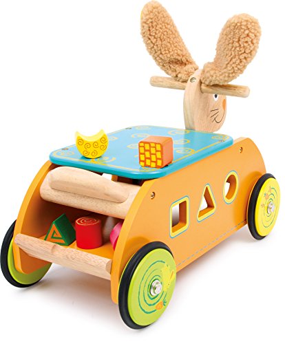 small foot 1573 Rutscher Steckspiel aus Holz, Motorikspielzeug für Babys, ab 12 Monate Motorikwagen Hase – Bild 3