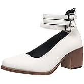Women's Mary Jane Closed Toe Pumps Block Heels Comfortable Triple Buckle Strap Retro Dress Shoes
