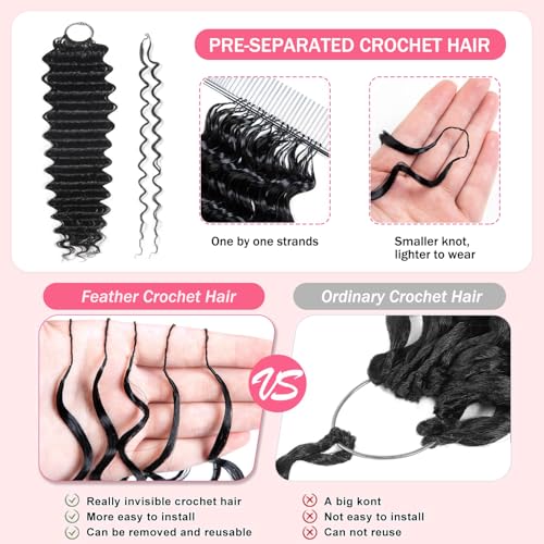 Miracle Knots Crochet Human Hair,18 Inch 50 Strands Pre-Separated Feather Crochet Human Hair for Boho Braids human hair Extensions,Invisible,Reusable,Beginner-Friendly (1B#, 18 Inch (50 Strands))