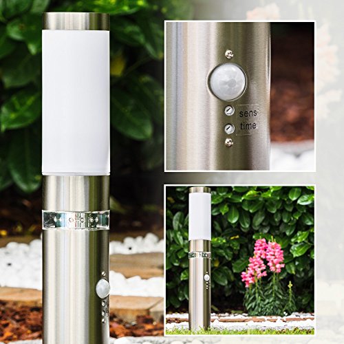 Außenleuchte Avize mit Bewegungsmelder, moderne Sockelleuchte aus Edelstahl und Kunststoff-Scheiben, Wegeleuchte 50 cm, Gartenlampe mit E27-Fassung, Gartenbeleuchtung IP44, ohne Leuchtmittel – Bild 3