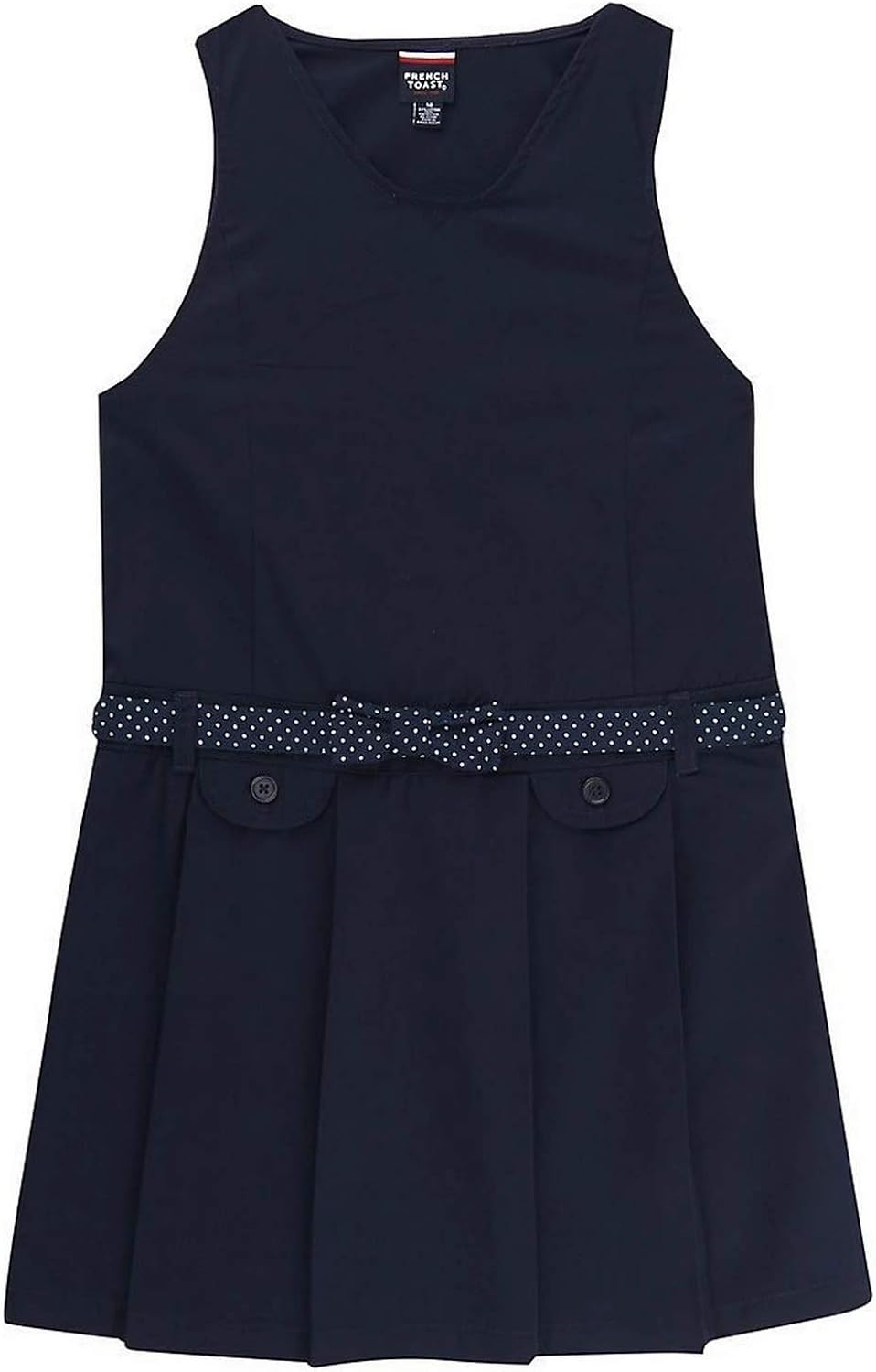 French Toast School Uniform Girls Polka Dot Bow Belted Jumper - Y9225: Clothing