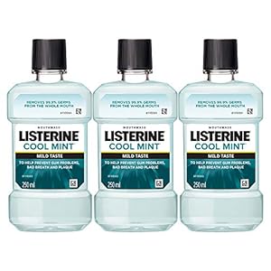 Listerine Cool Mint Mild Taste Mouthwash Liquid, Removes 99.9% Germs, 250ml Combo Pack of 3 (Buy 2 Get 1 Free)