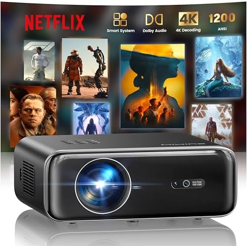 Projetor 4K【1400 ANSI/Netflix Incluído/Dolby】 projetor portátil inteligente 4K com foco automático/Keystone WiFi Bluetooth FHD 1080P, HDR10, projetores WiFi6 exteriores 50% zoom para cinema em casa/PPT Dual HDMI/USB — foto 1 de 6
