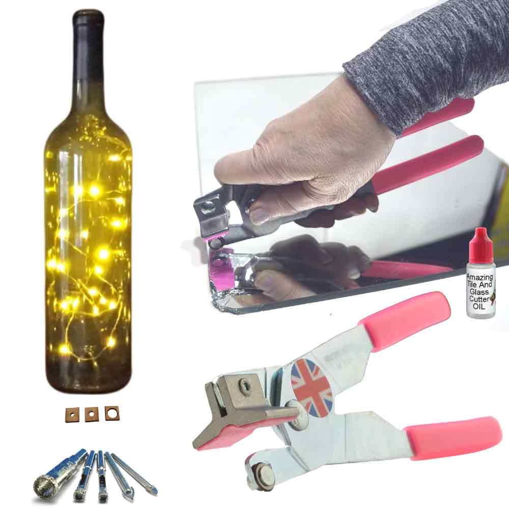 Mirror Cutting Tool Kit - Diamond Glass & Ceramic Drill Bits for Drilling Holes in Glass & Bottles