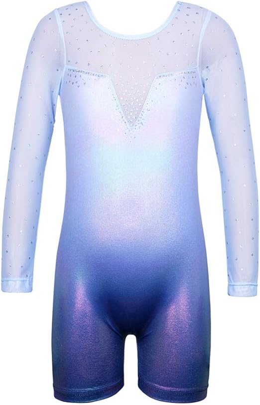 FYMNSI Eiskunstlaufkleid Mädchen - Glitzer Strass Langärmelig Tanzkleid