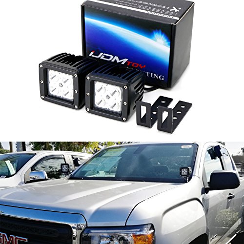 iJDMTOY Complete 40W High Power CREE LED Pod Light Kit w/ Windshield A-Pillar Mounting Brackets & Switch Wiring Relay For 2015-up Chevy Silverado Colorado & GMC Sierra Canyon