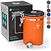 Coffee Gator Stainless Steel Coffee Grounds and Beans Container Canister with Date-Tracker, CO2-Release Valve and Measuring Scoop, Large, Orange
