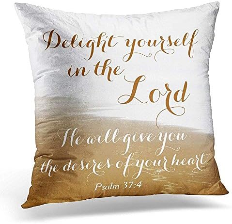 GAMSJM Personalized Throw Pillow Cases Blue Scripture Psalm 37 Bible Verse Sandy Ocean Beach Beige Marine Square Standard Cushion Covers Pillowcases for Home Bedroom Decorative