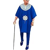 HD African Embroidery Baggy Tubu Shirt and Pants 2 Pieces Outfit Nigerian Mens Clothes Set